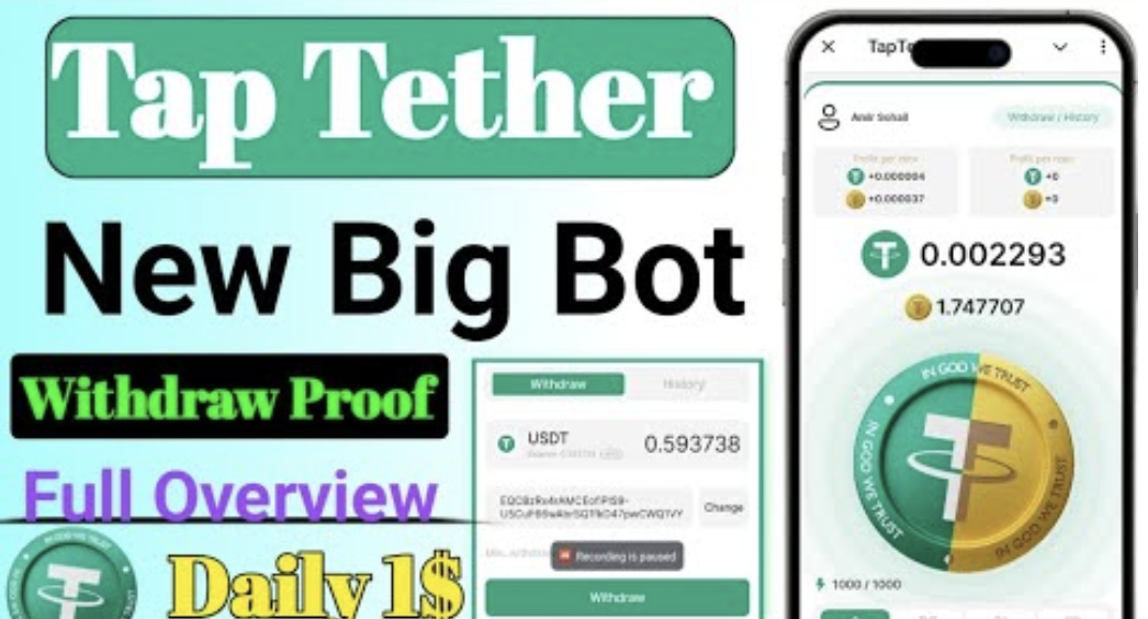 TapTether Bot - Tap Tap Earning - USD Earning Telegram Bot - 10% Affiliate Marketing Program